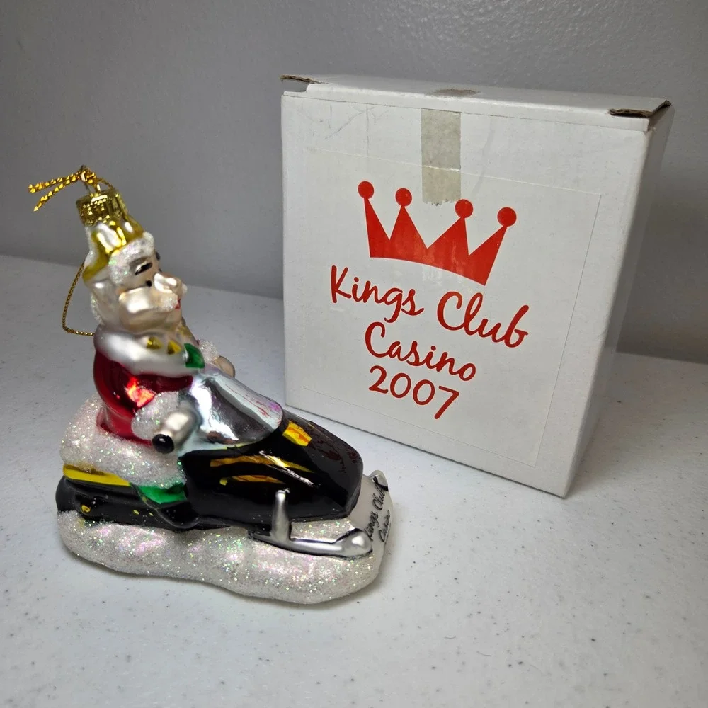 Kings Club Casino 2007 Snowmobile King Glass Christmas Ornament Bay Mills MI